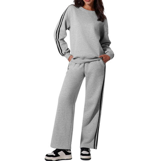 SIDE STRIPED ROUND NECK TOP AND PANTS ACTIVE SET