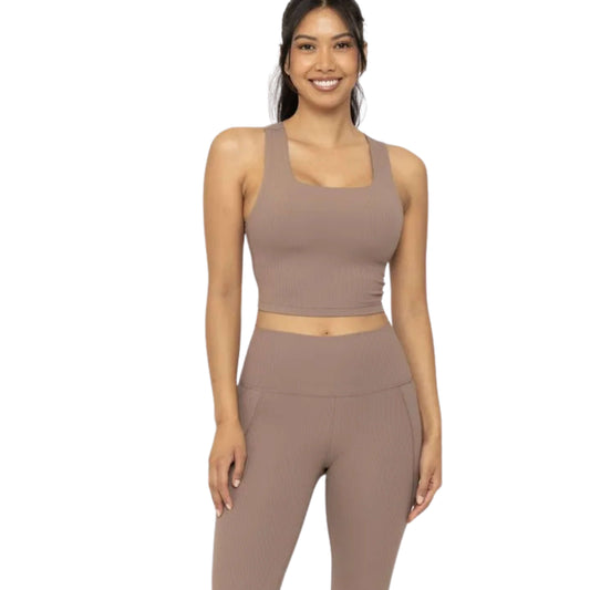 SQUARE NECK RIBBED RACERBACK ACTIVE BRA STYLISH AND COMFORTABLE FIT