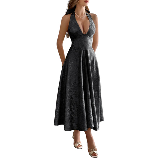 HALTER NECK MIDI DRESS WITH POCKETS