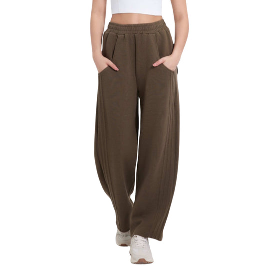 WOMEN STRAIGHT LEG PANTS ELASTIC WAIST WITH POCKET