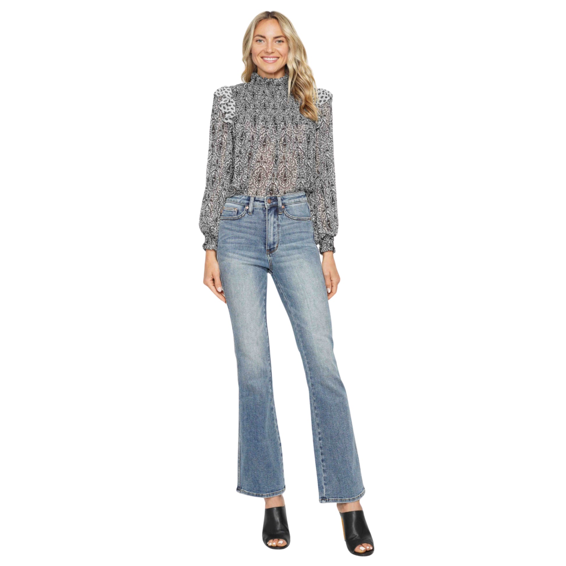 JUDY BLUE TUMMY CONTROL BACK EMBROIDERED BOOTCUT JEANS